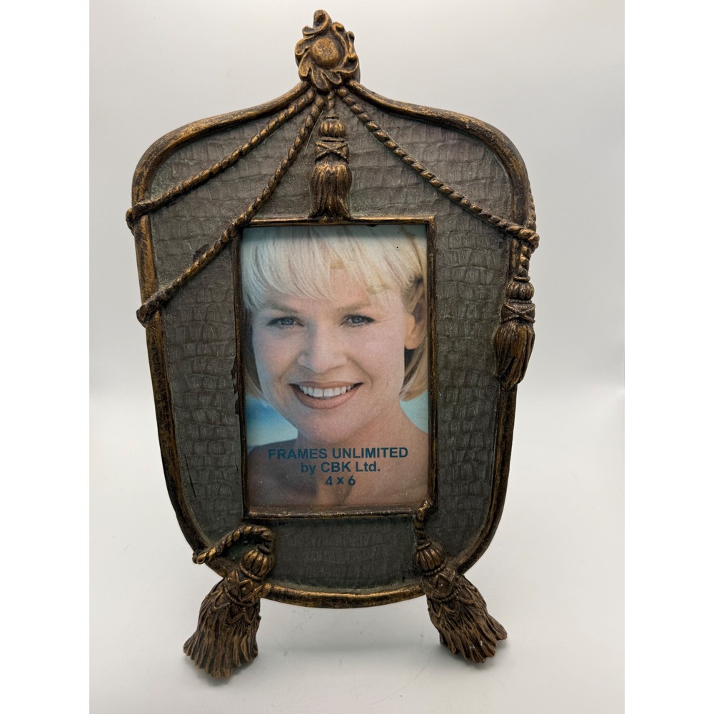 Vtg Frames Unlimited by CBK Ltd Bronze Tassel Faux Crocodile 4x6 Picture Frame
